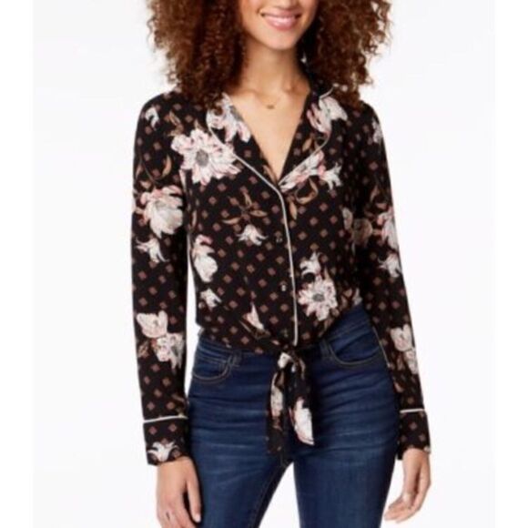 🌹3/$21 Tie Front Pajama Style Blouse S - Picture 1 of 6